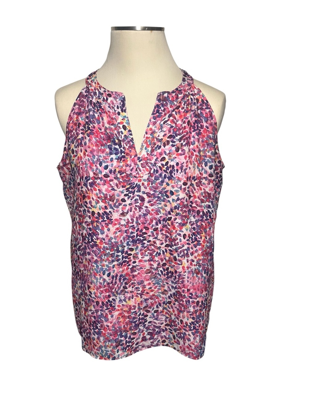 Adrienne Vittadini Pink Multi-Print Halter V-Neck Tank